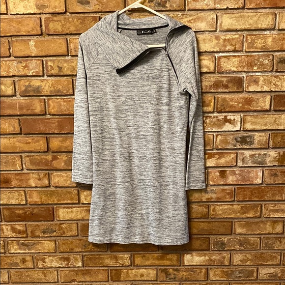 Gray Asymmetrical Neck Long Sleeve Sweater - Picture 2 of 8